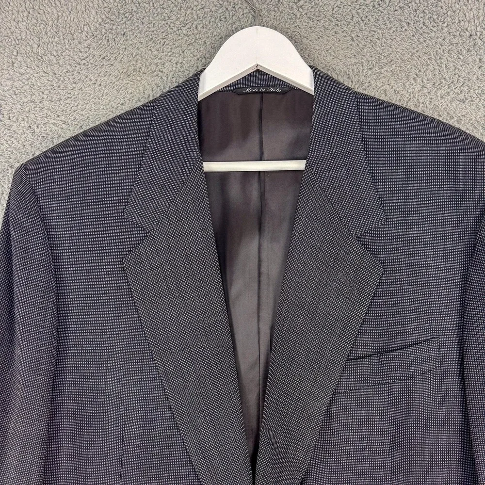 Canali Suit Jacket Mens 42L Gray Check Wool Made in Italy Two Button Notch Lapel